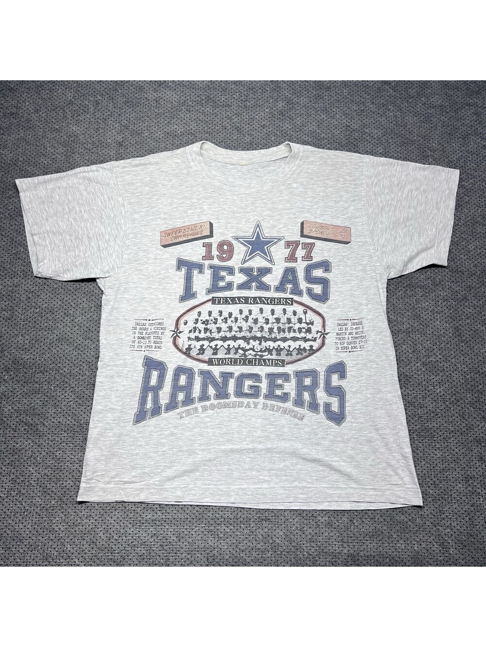 Vintage 90S Texas Rangers World Series Champions T-Shirt XL RARE MENS GRAY